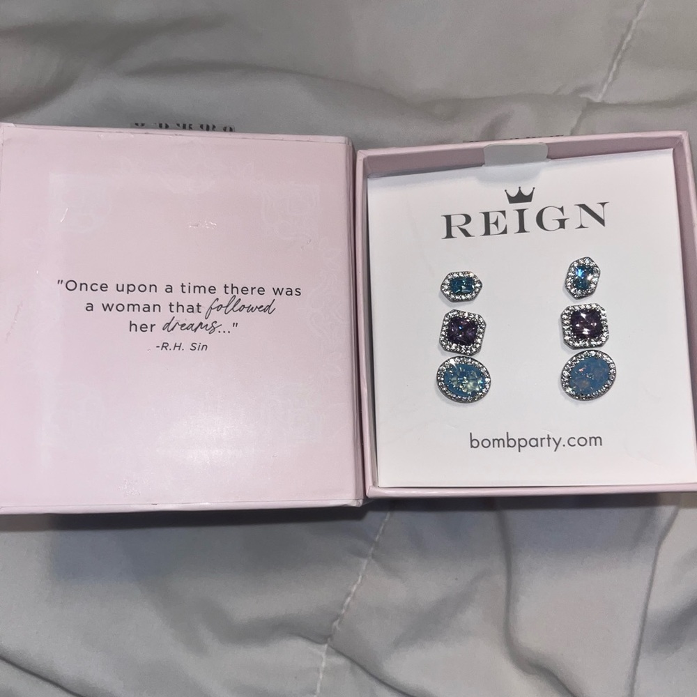 Reign Princess Collection Bomb Party- TheAuora- Blue and Purple Elegant Earrings